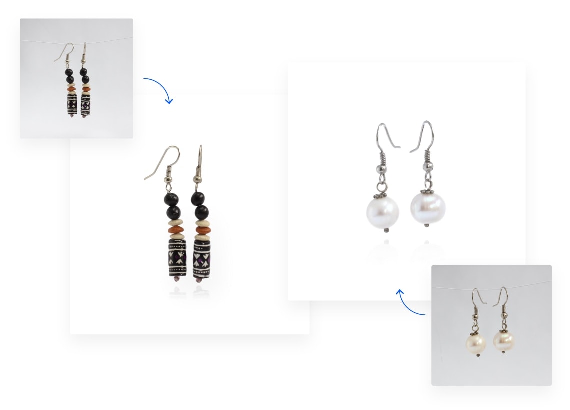 Background removal of multiple images of earrings